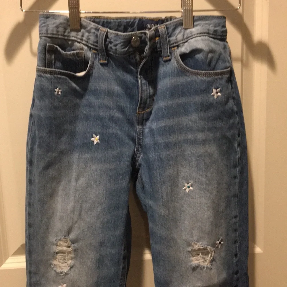 Old Navy girl embroidered floral Boyfriend Skinny Jean size 14R adjustable waist